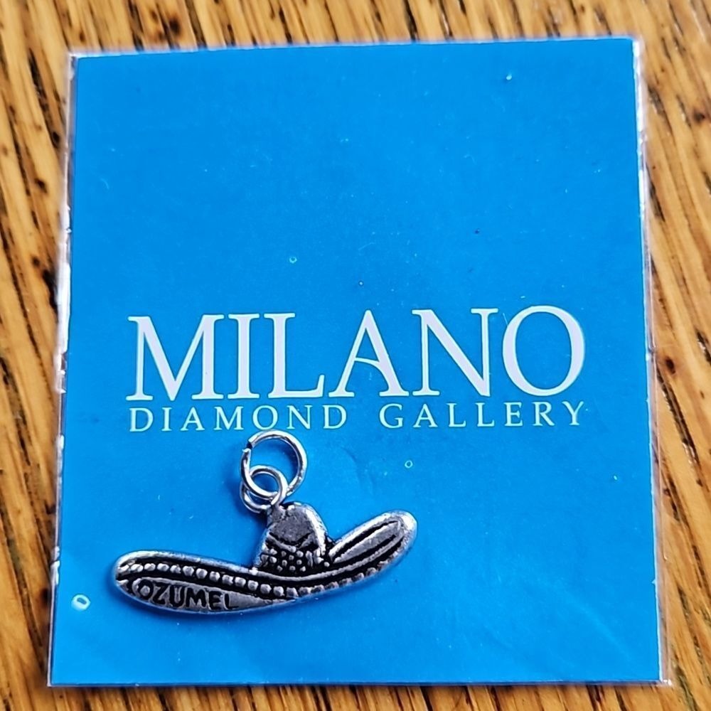 Milano Diamond Gallery Silver Tone Sombrero Charm Pendant NEW Luxury Travel